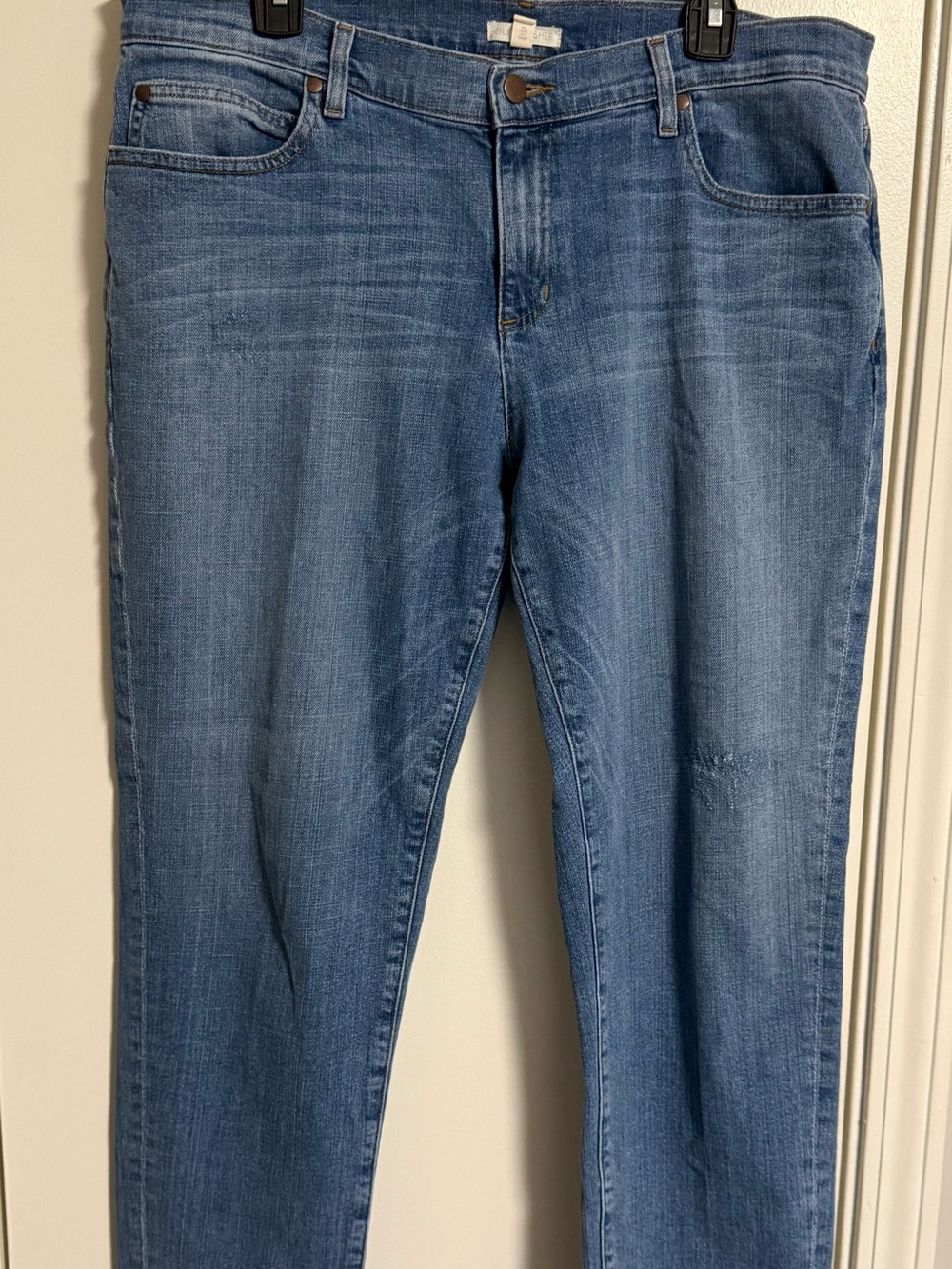 Eileen Fisher Straight Jeans Womens 12 Organic Cotton Stretch Distressed